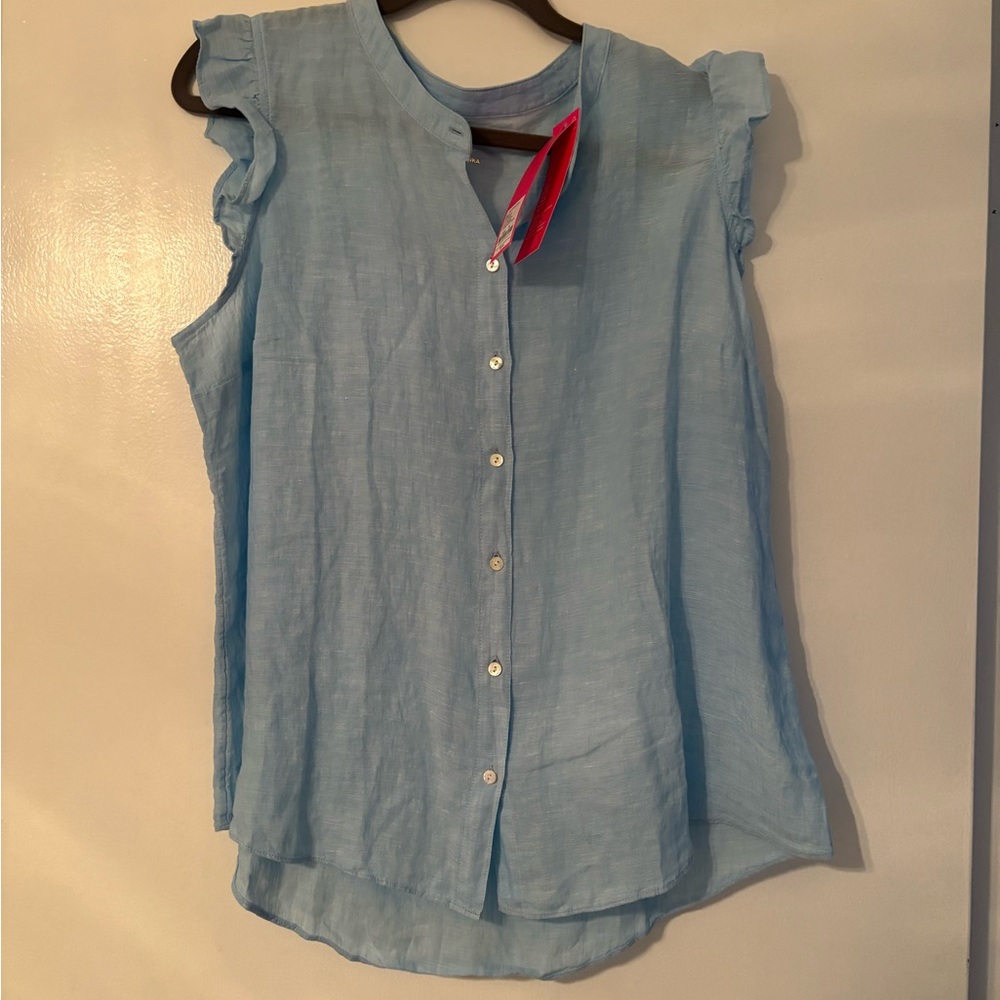 Lilly Pulitzer Sky Blue Ruffle Sleeve Blouse NWT